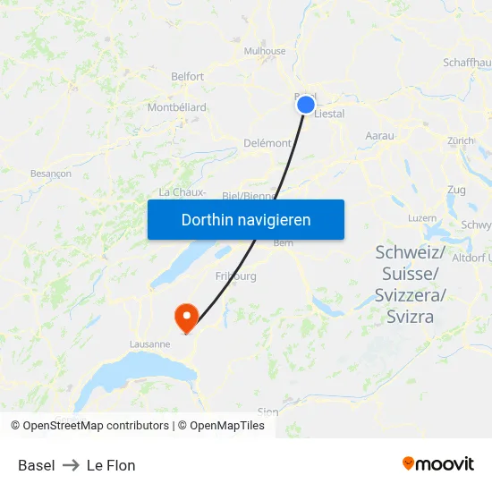 Basel to Le Flon map