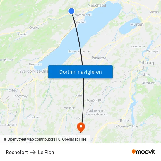 Rochefort to Le Flon map