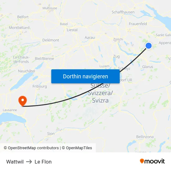 Wattwil to Le Flon map