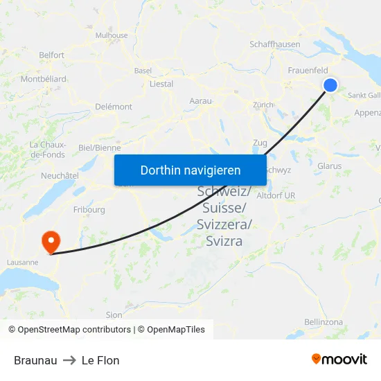 Braunau to Le Flon map