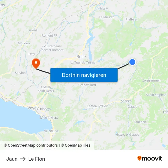 Jaun to Le Flon map