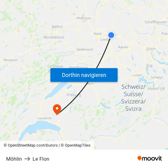 Möhlin to Le Flon map