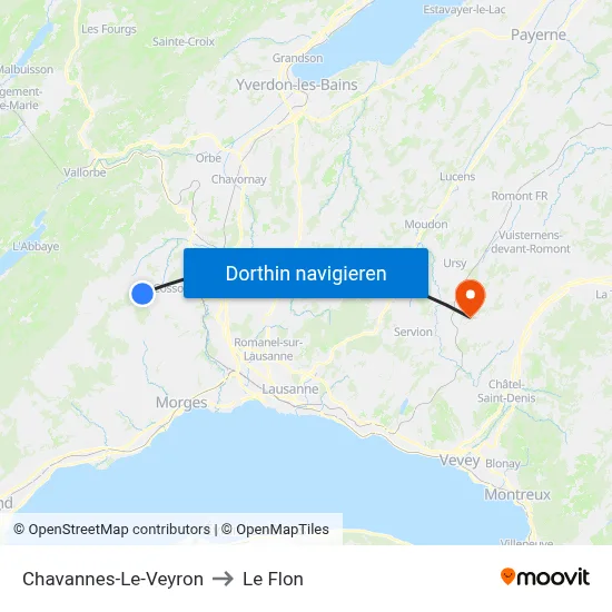 Chavannes-Le-Veyron to Le Flon map