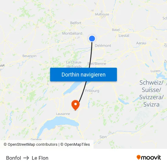 Bonfol to Le Flon map