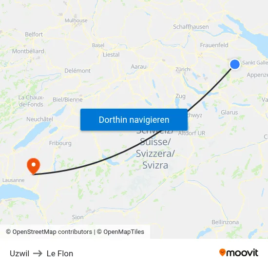 Uzwil to Le Flon map