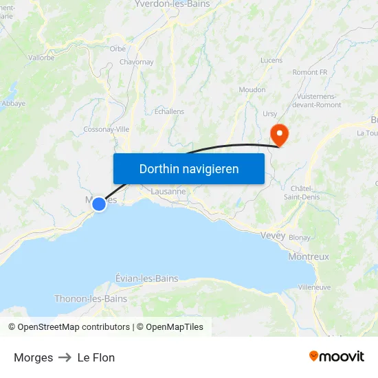 Morges to Le Flon map