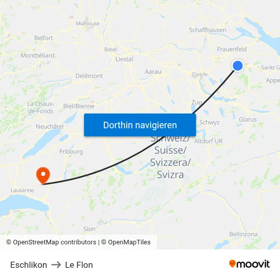 Eschlikon to Le Flon map