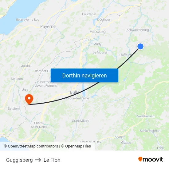 Guggisberg to Le Flon map