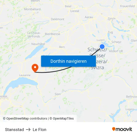 Stansstad to Le Flon map