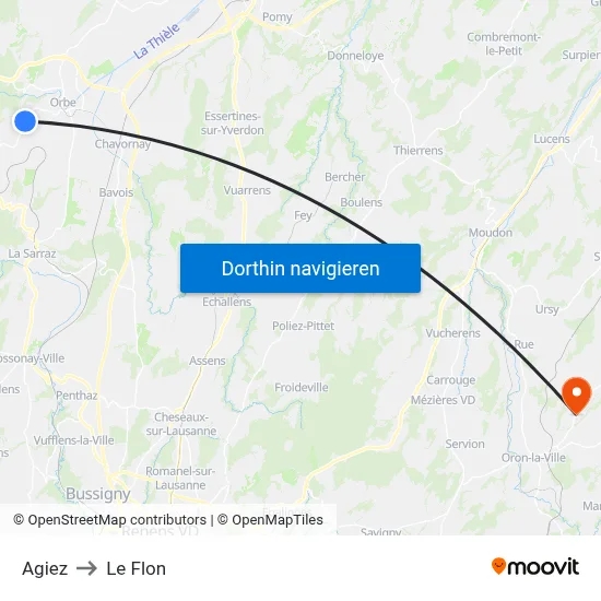 Agiez to Le Flon map