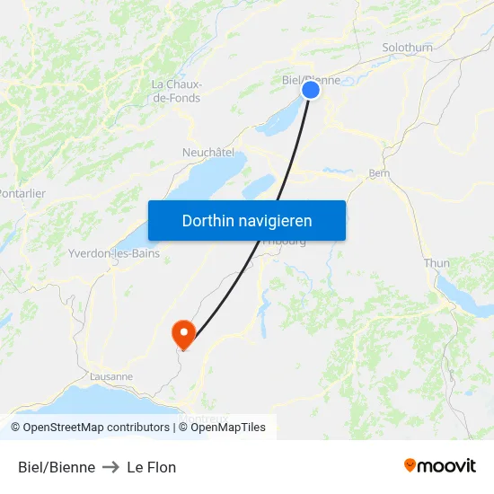 Biel/Bienne to Le Flon map