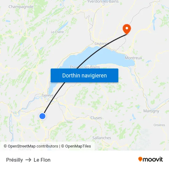 Présilly to Le Flon map