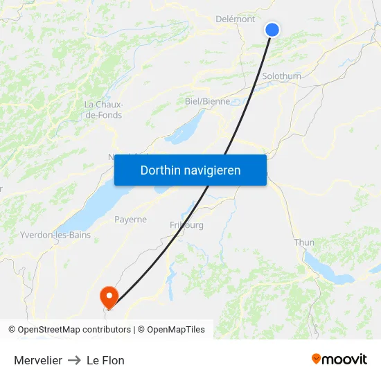 Mervelier to Le Flon map