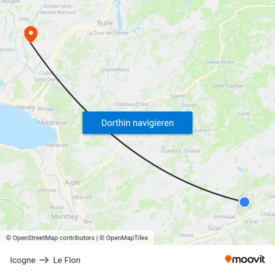 Icogne to Le Flon map