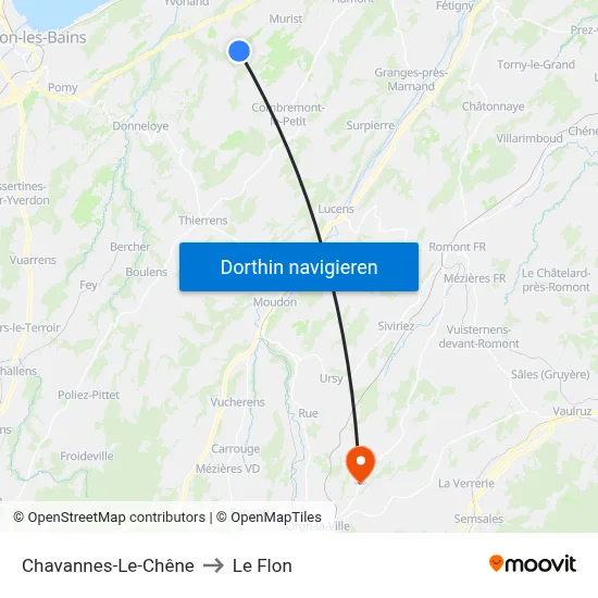 Chavannes-Le-Chêne to Le Flon map