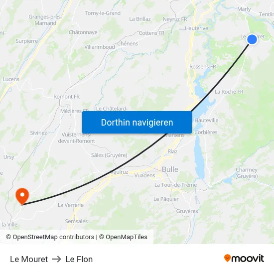 Le Mouret to Le Flon map