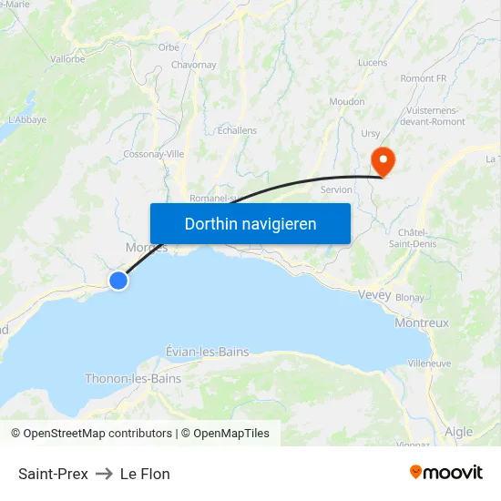 Saint-Prex to Le Flon map