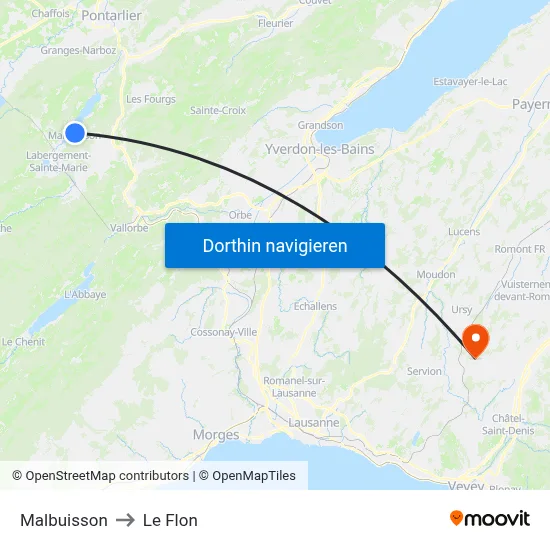 Malbuisson to Le Flon map