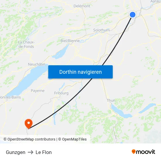 Gunzgen to Le Flon map