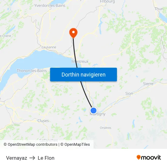 Vernayaz to Le Flon map
