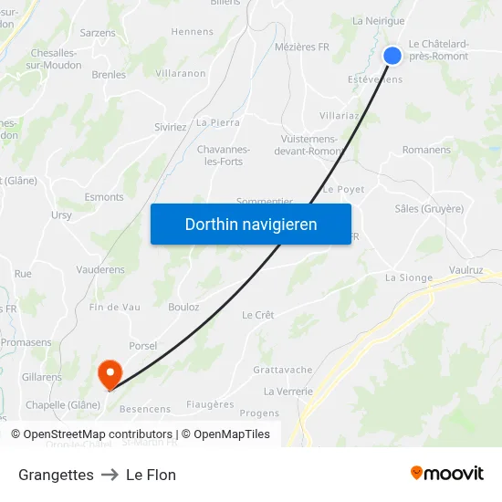 Grangettes to Le Flon map