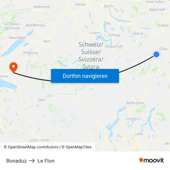 Bonaduz to Le Flon map