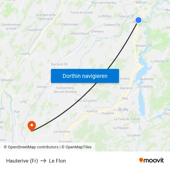 Hauterive (Fr) to Le Flon map