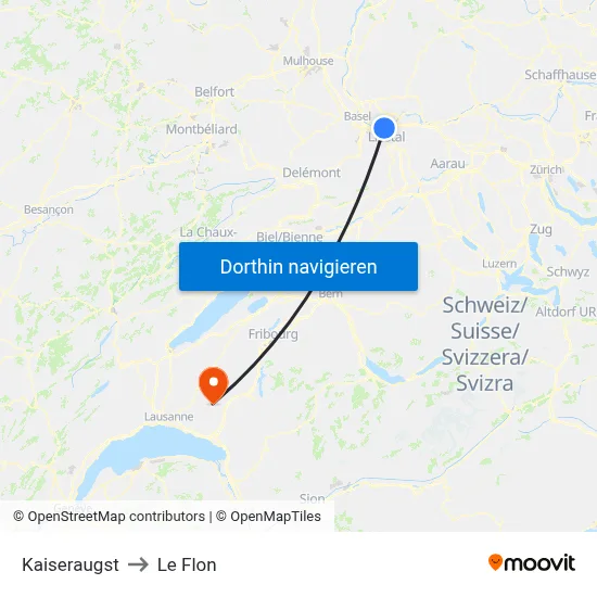 Kaiseraugst to Le Flon map