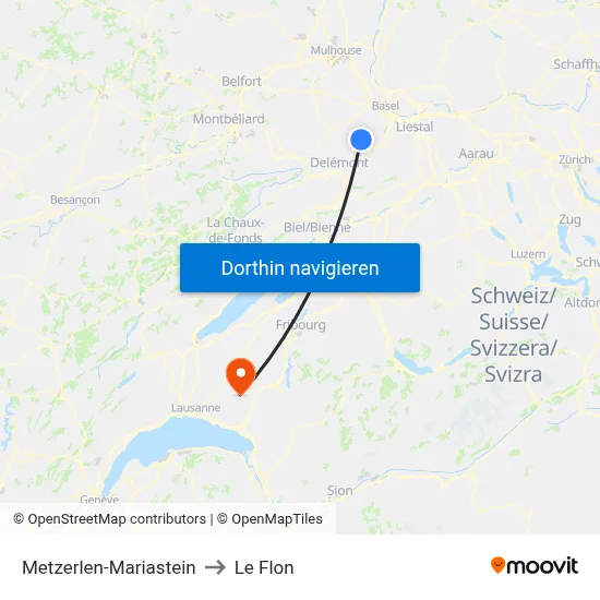 Metzerlen-Mariastein to Le Flon map
