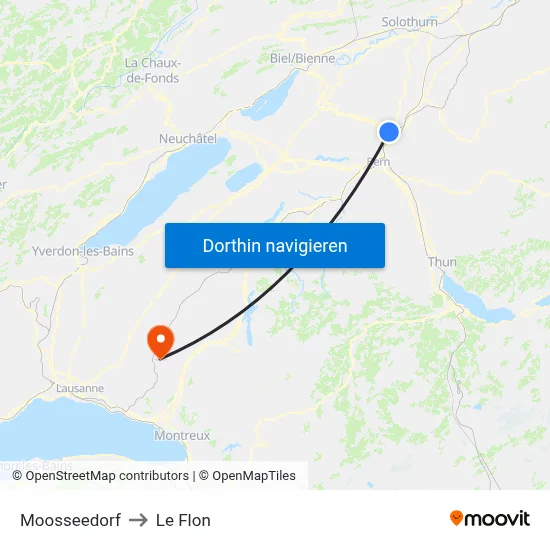 Moosseedorf to Le Flon map