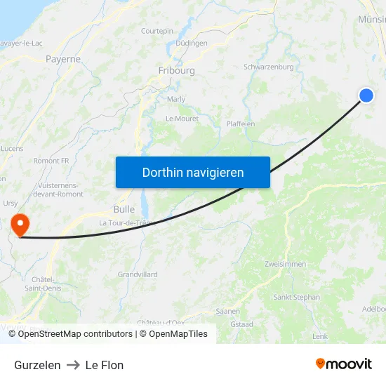 Gurzelen to Le Flon map