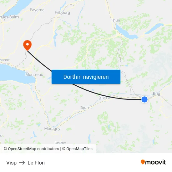 Visp to Le Flon map