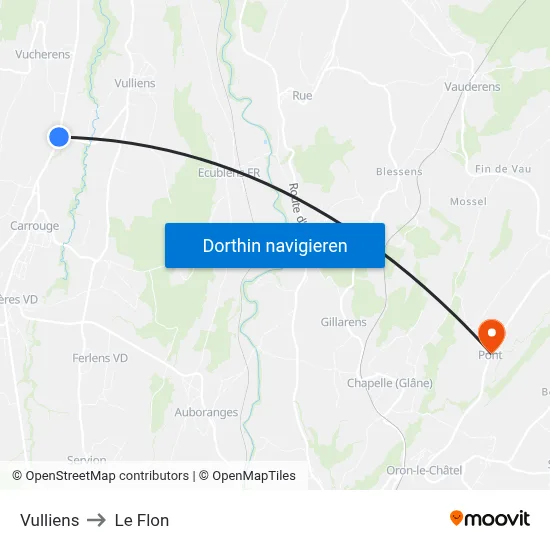Vulliens to Le Flon map