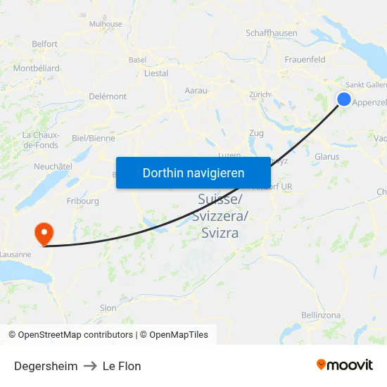 Degersheim to Le Flon map
