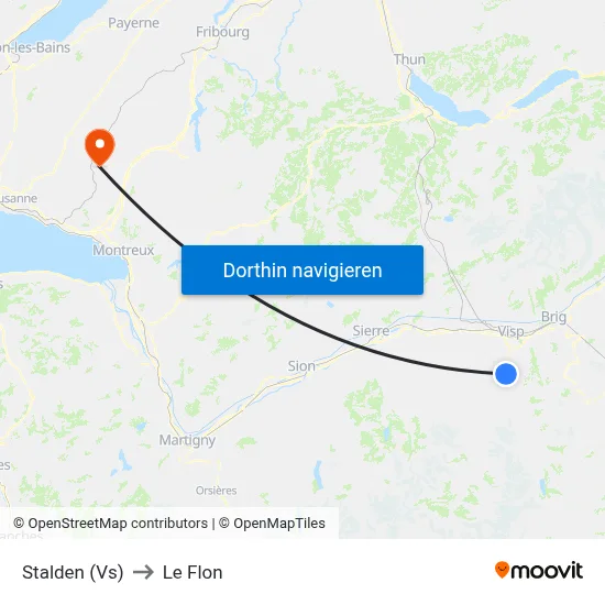 Stalden (Vs) to Le Flon map