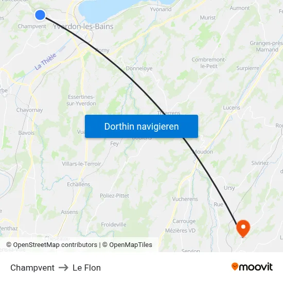 Champvent to Le Flon map