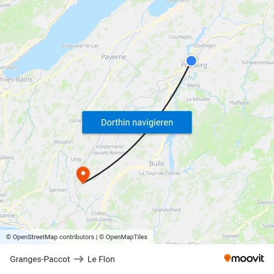 Granges-Paccot to Le Flon map