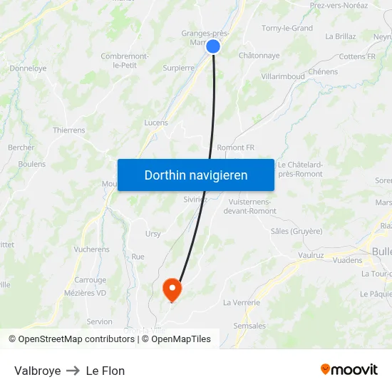 Valbroye to Le Flon map