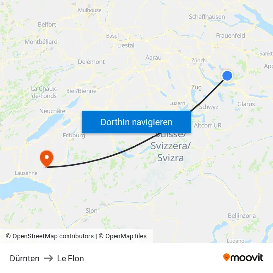 Dürnten to Le Flon map