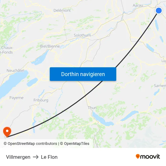 Villmergen to Le Flon map