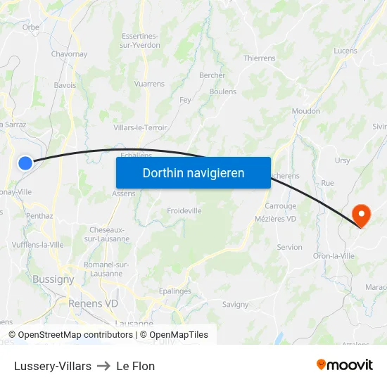 Lussery-Villars to Le Flon map