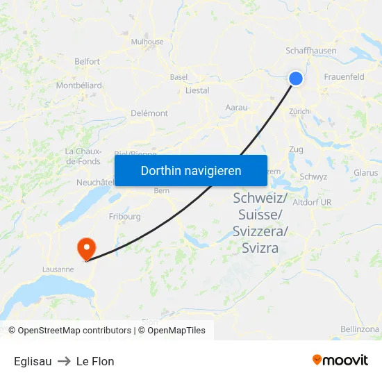Eglisau to Le Flon map