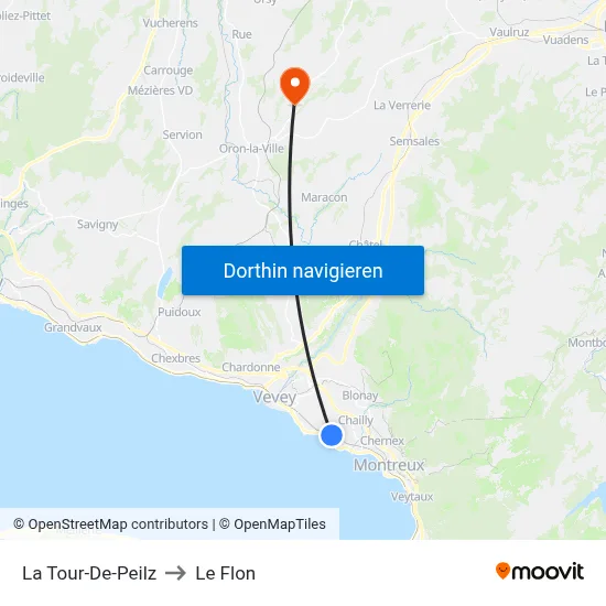La Tour-De-Peilz to Le Flon map