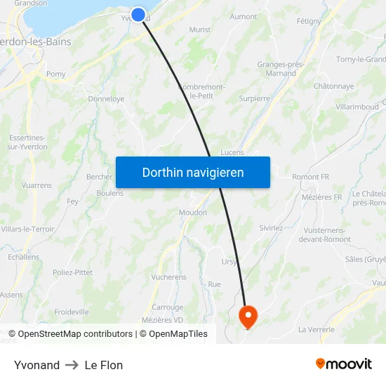 Yvonand to Le Flon map