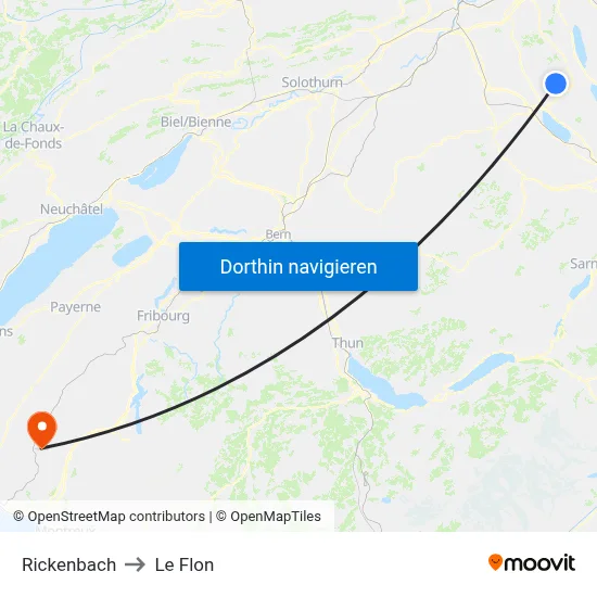 Rickenbach to Le Flon map
