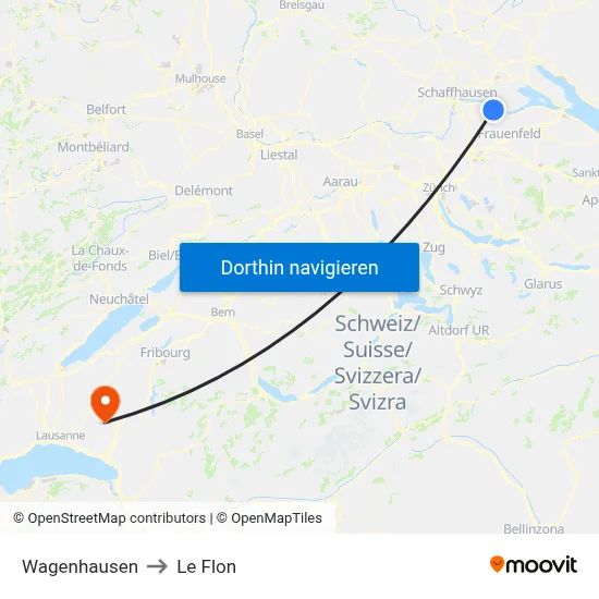 Wagenhausen to Le Flon map