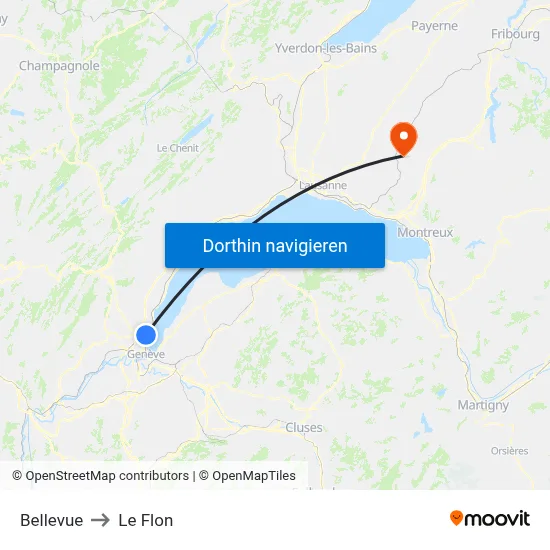 Bellevue to Le Flon map
