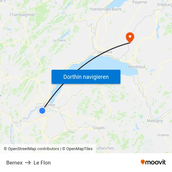 Bernex to Le Flon map