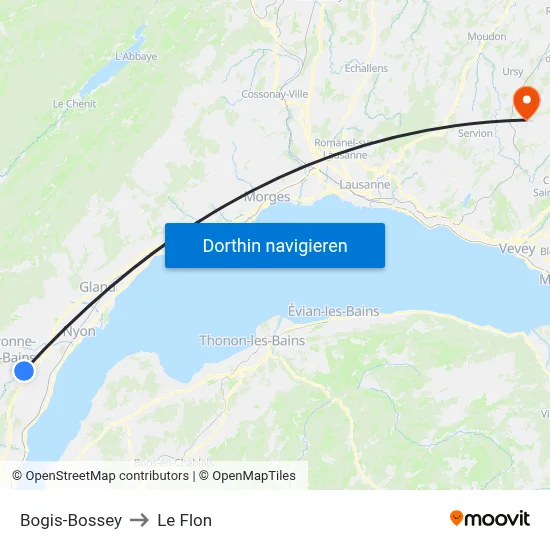 Bogis-Bossey to Le Flon map