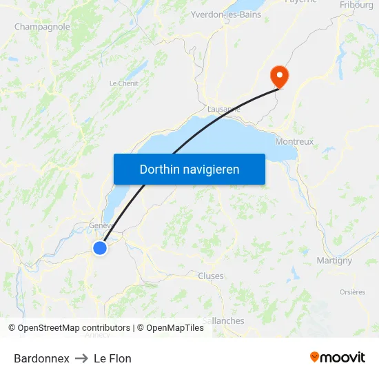 Bardonnex to Le Flon map